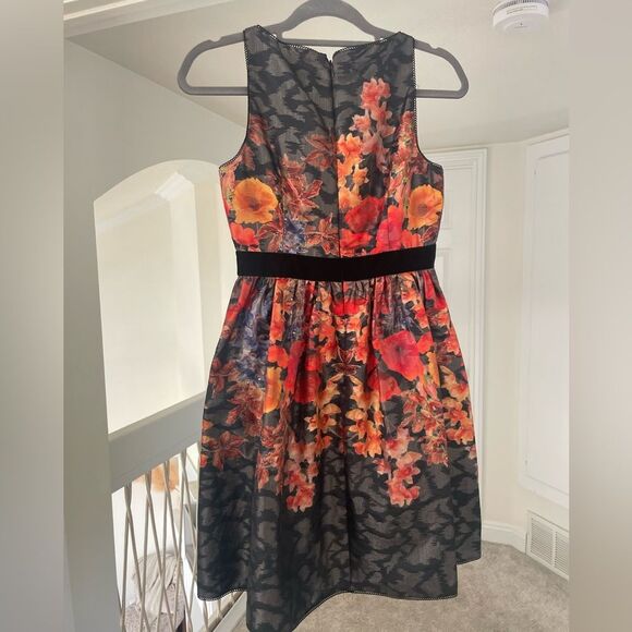 Adrianna Papell Black and Red Floral Midi Dress - Picture 3 of 5